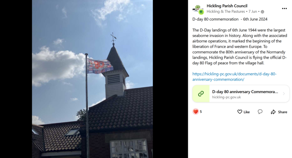 D-Day flag flown Village Hall 060624 (Parish Council)